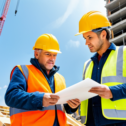 Home 7 **
"A team of construction workers wearing hard hats and safety vests collaborating on a building site, fully clothed, appropriate attire, safe for work, perfect anatomy, natural proportions, daytime, clear sky, professional, family-friendly, focus on teamwork."
**