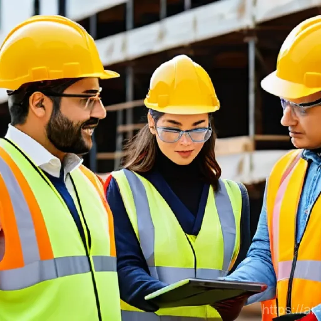 건설 현장 안전 점검 체크리스트 - **Prompt:** A diverse group of construction workers, both male and female, diligently conducting a s...