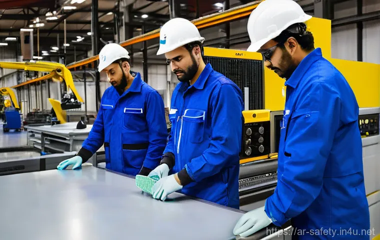 근로자 안전교육 퀴즈와 문제 - **Prompt 1: Advanced Personal Protective Equipment in a Modern Industrial Setting**
"A diverse g...