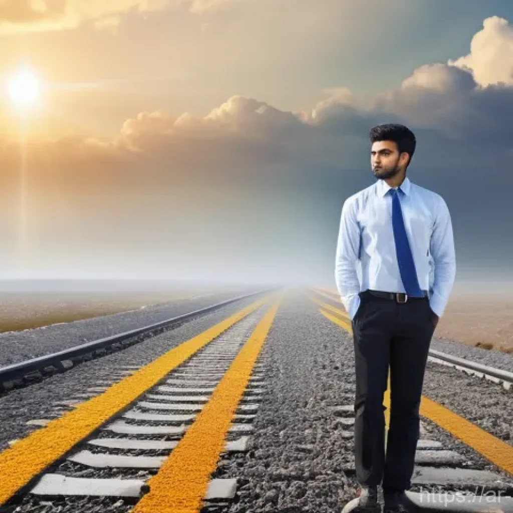 다양한 안전관리 자격증 비교 - **Prompt:** A young, determined Arab professional (male or female) stands at a metaphorical crossroa...