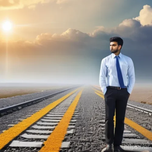 Home 22 다양한 안전관리 자격증 비교 - **Prompt:** A young, determined Arab professional (male or female) stands at a metaphorical crossroa...