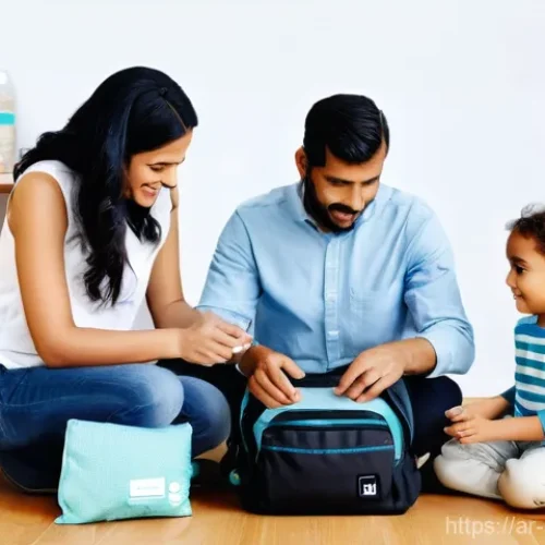 Home 21 재난 대비 안전관리 체크리스트 - **Prompt:** A diverse Arabian family (a father, a mother, and their young child, approximately 3-5 y...