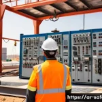 고위험 작업 안전 점검 요령 - A detailed industrial scene showing a diverse team of Arab workers in a high-risk construction site ...