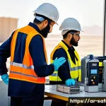 산업안전기사 자격증 취득 팁 - A modern industrial workplace scene in Saudi Arabia, showing diverse male and female workers wearing...