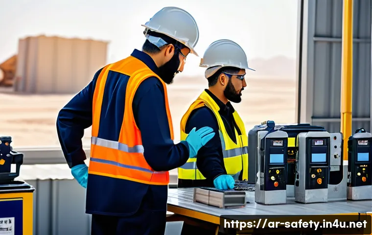 산업안전기사 자격증 취득 팁 - A modern industrial workplace scene in Saudi Arabia, showing diverse male and female workers wearing...