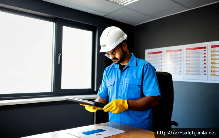 작업별 안전교육 자료 만드는 법 - Photorealistic workplace safety trainer in modest professional attire preparing task-specific safety...