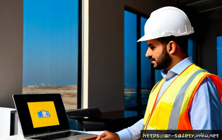 안전관리 직무에서의 외국어 활용 - Photorealistic industrial safety manager in a modern Gulf-region construction site office, wearing a...